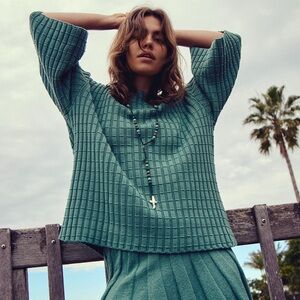 Free People Green Knit Sweater Set